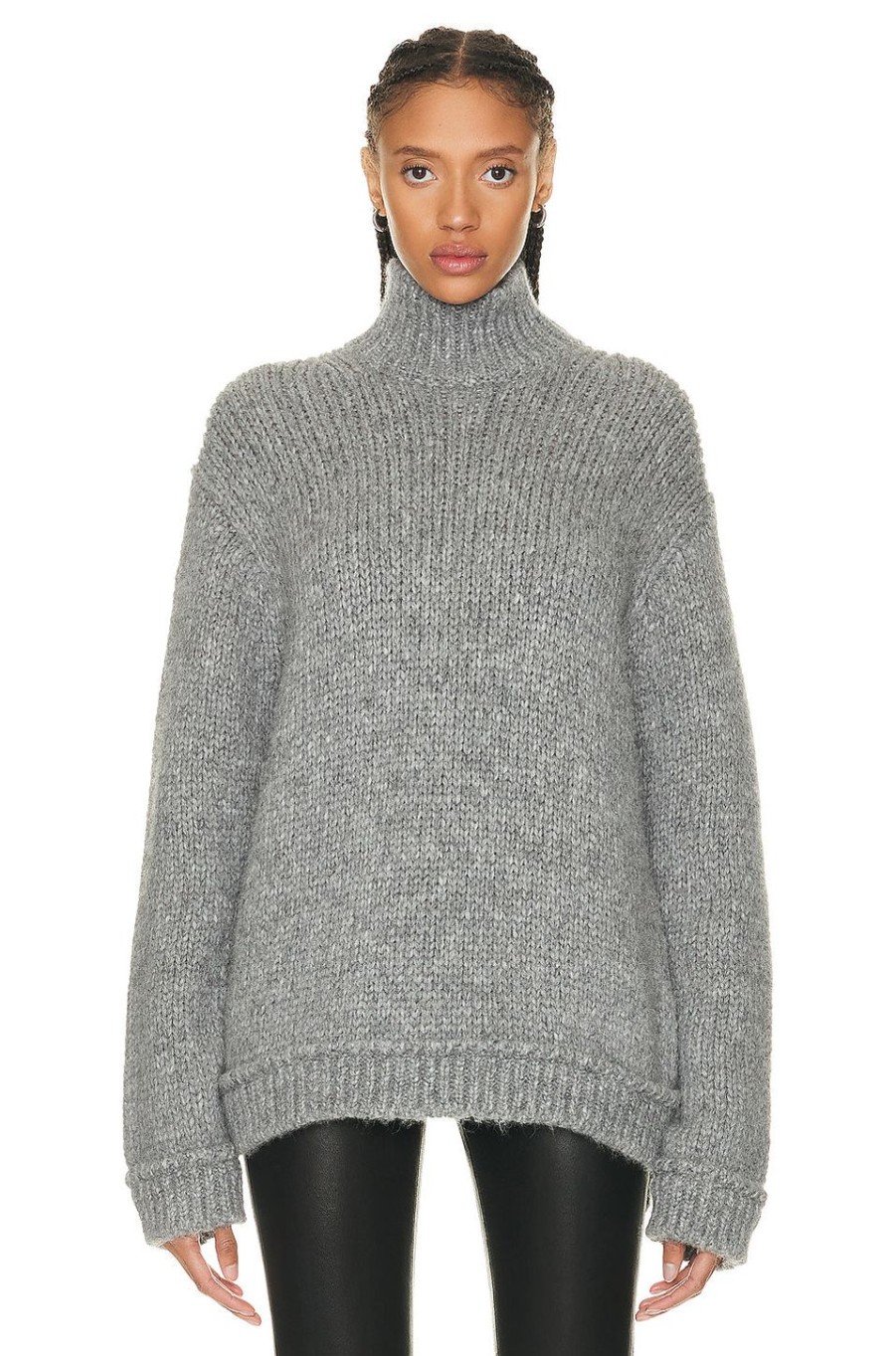 Women TOM FORD Sweaters & Knits | Relaxed Fit Turtleneck Top Grey Melange