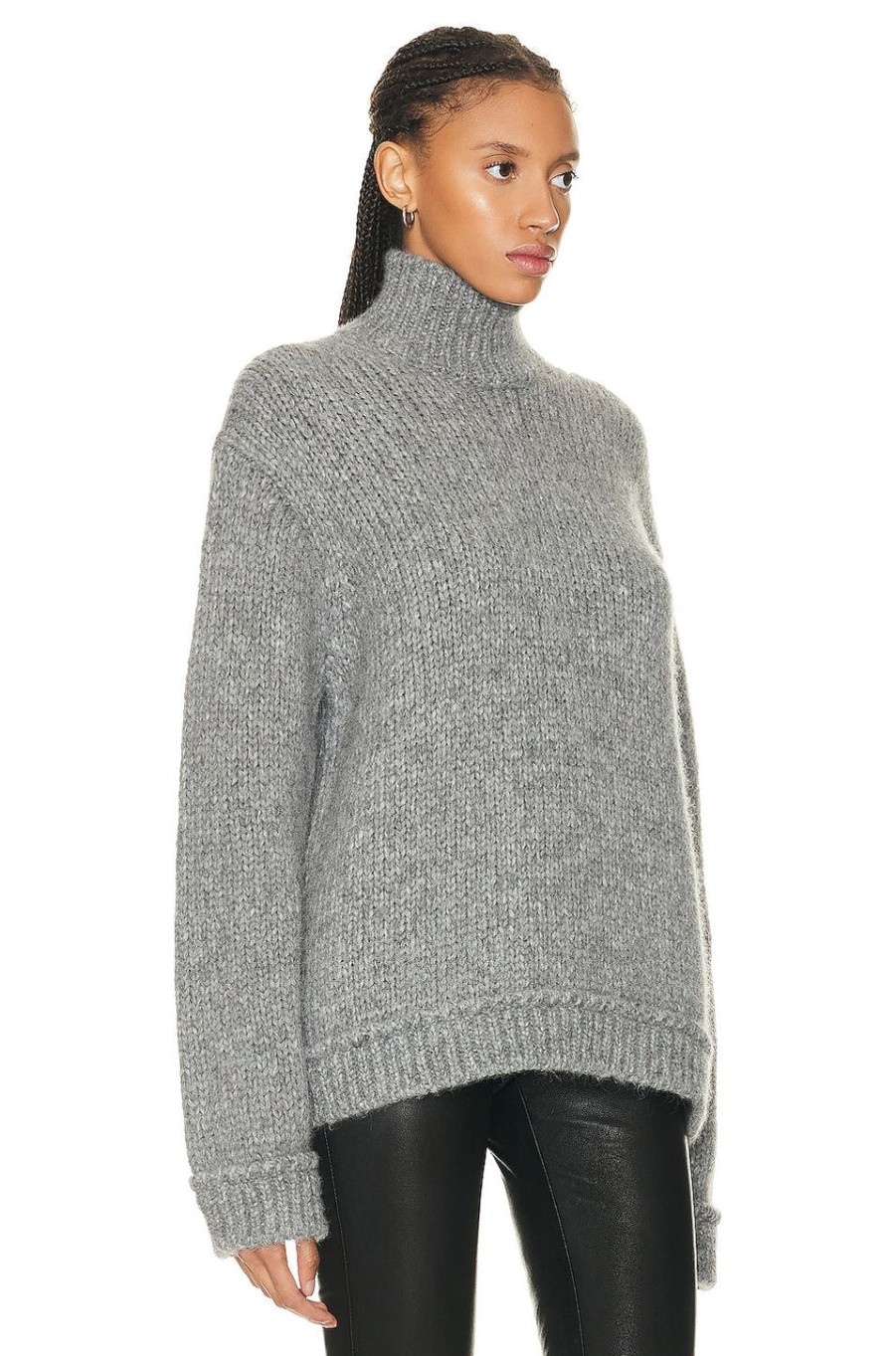 Women TOM FORD Sweaters & Knits | Relaxed Fit Turtleneck Top Grey Melange