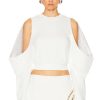 Women AREA Sweaters & Knits | Crystal Embellished Cold Shoulder Sweatshirt Off White