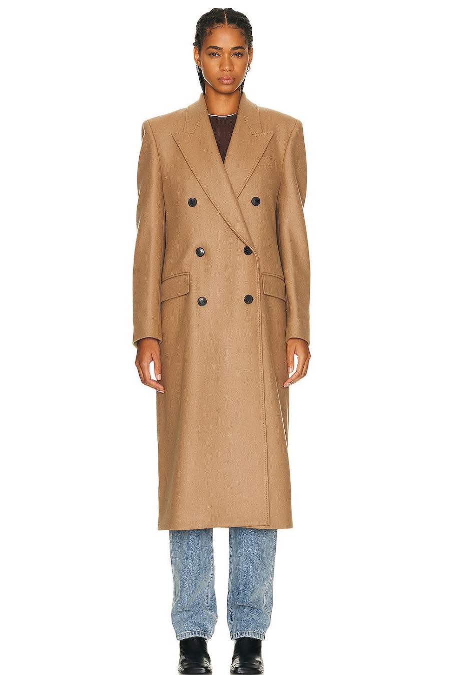 Women NILI LOTAN Jackets & Coats | Edmont Double Breasted Long Coat Camel