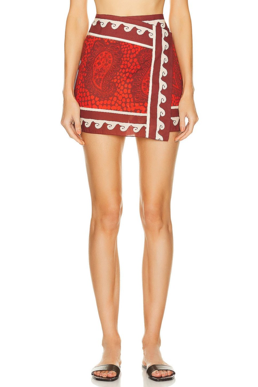 Women Johanna Ortiz Skirts | Hunting Roots Wrap Skirt Paisley Red & Ecru