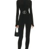 Women Norma Kamali Jumpsuits & Rompers | Long Sleeve Turtleneck Catsuit With Footie Black