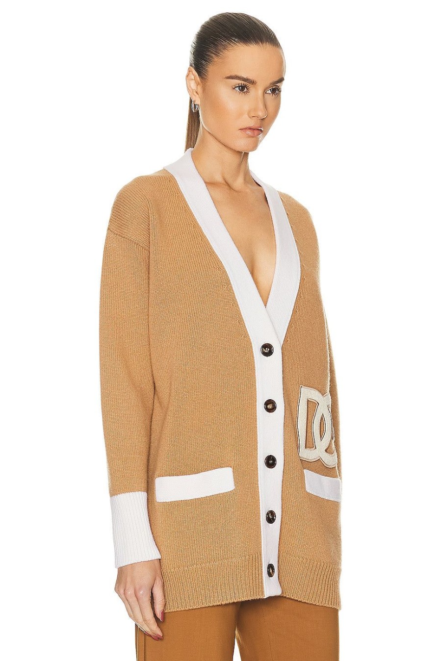 Women Dolce & Gabbana Sweaters & Knits | Long Sleeve Cardigan Brown