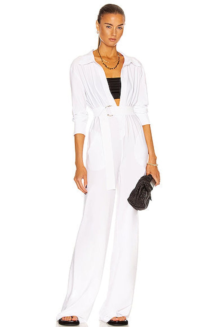 Women Norma Kamali Jumpsuits & Rompers | Nk Shirt Straight Leg Jumpsuit White