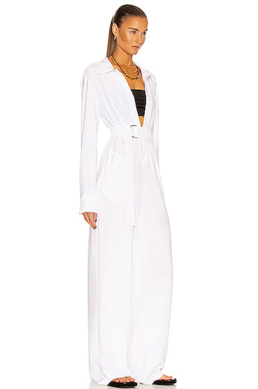 Women Norma Kamali Jumpsuits & Rompers | Nk Shirt Straight Leg Jumpsuit White