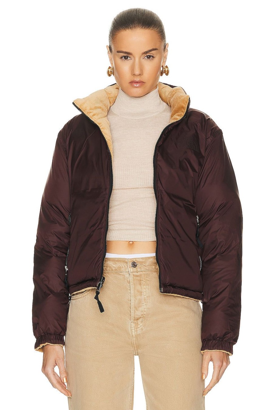 Women The North Face Jackets & Coats | 92 Reversible Nuptse Jacket Almond Butter & Coal Brown