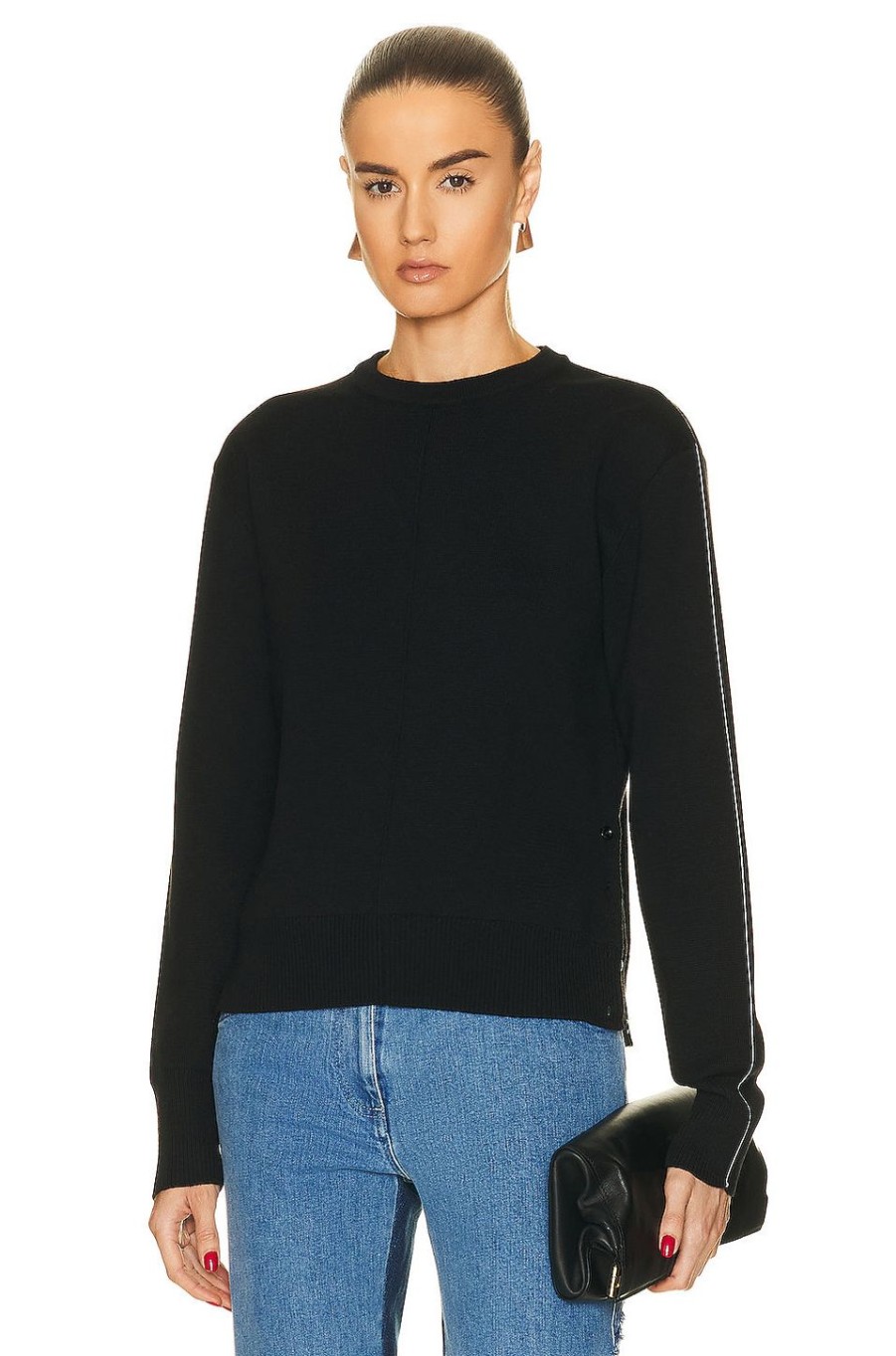 Women Peter Do Sweaters & Knits | Side Slit Crew Neck Sweater Black