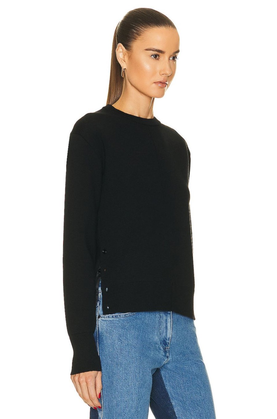 Women Peter Do Sweaters & Knits | Side Slit Crew Neck Sweater Black