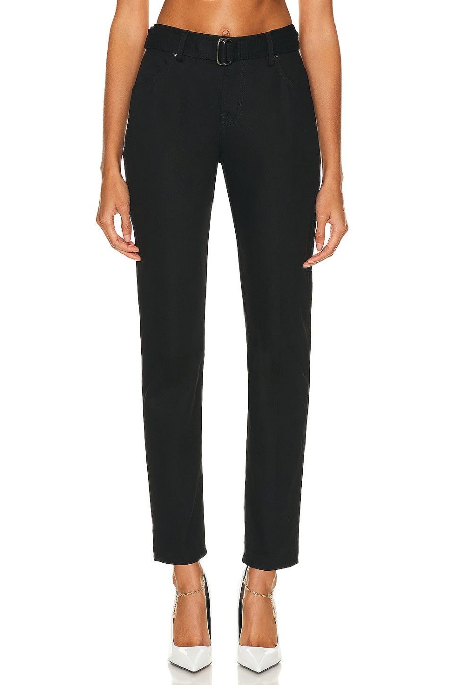 Women TOM FORD Pants | Twill Boyfriend Fit Belted Pant Black