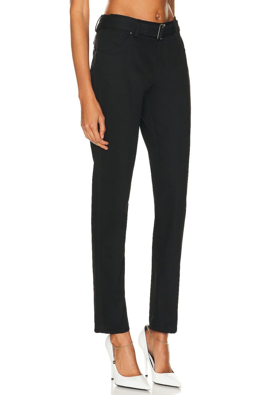 Women TOM FORD Pants | Twill Boyfriend Fit Belted Pant Black