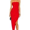 Women Norma Kamali Dresses | Strapless Side Drape Gown Tiger Red