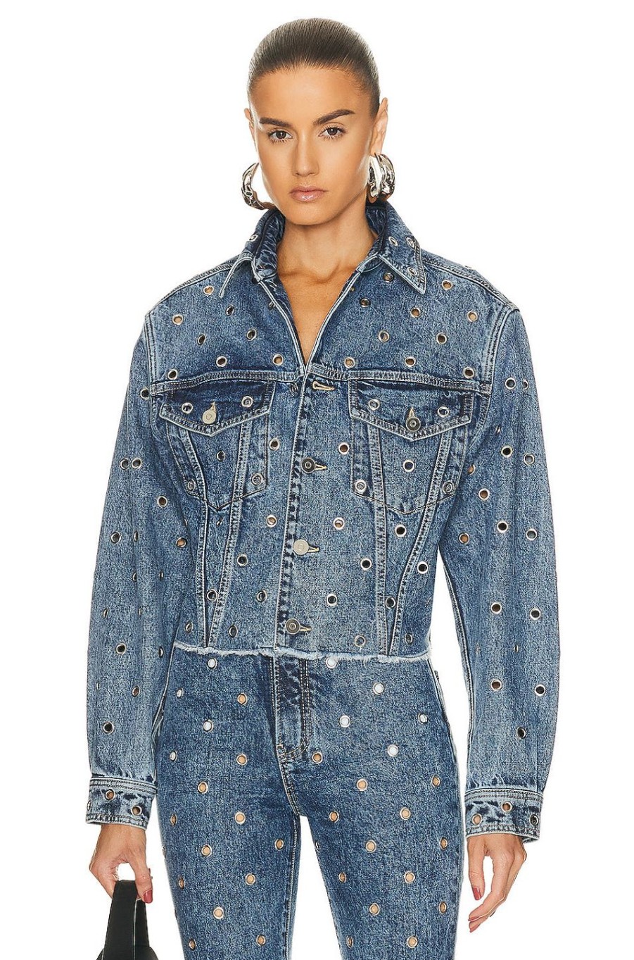 Women ALAÏA Jackets & Coats | Eyelet Jacket Bleu Neige