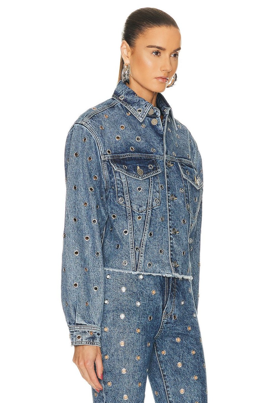 Women ALAÏA Jackets & Coats | Eyelet Jacket Bleu Neige