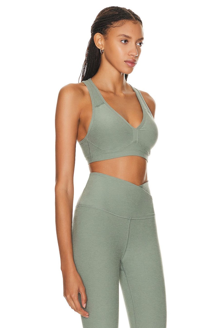 Women Beyond Yoga Activewear | Spacedye Lift Your Spirits Bra Grey Sage Heather