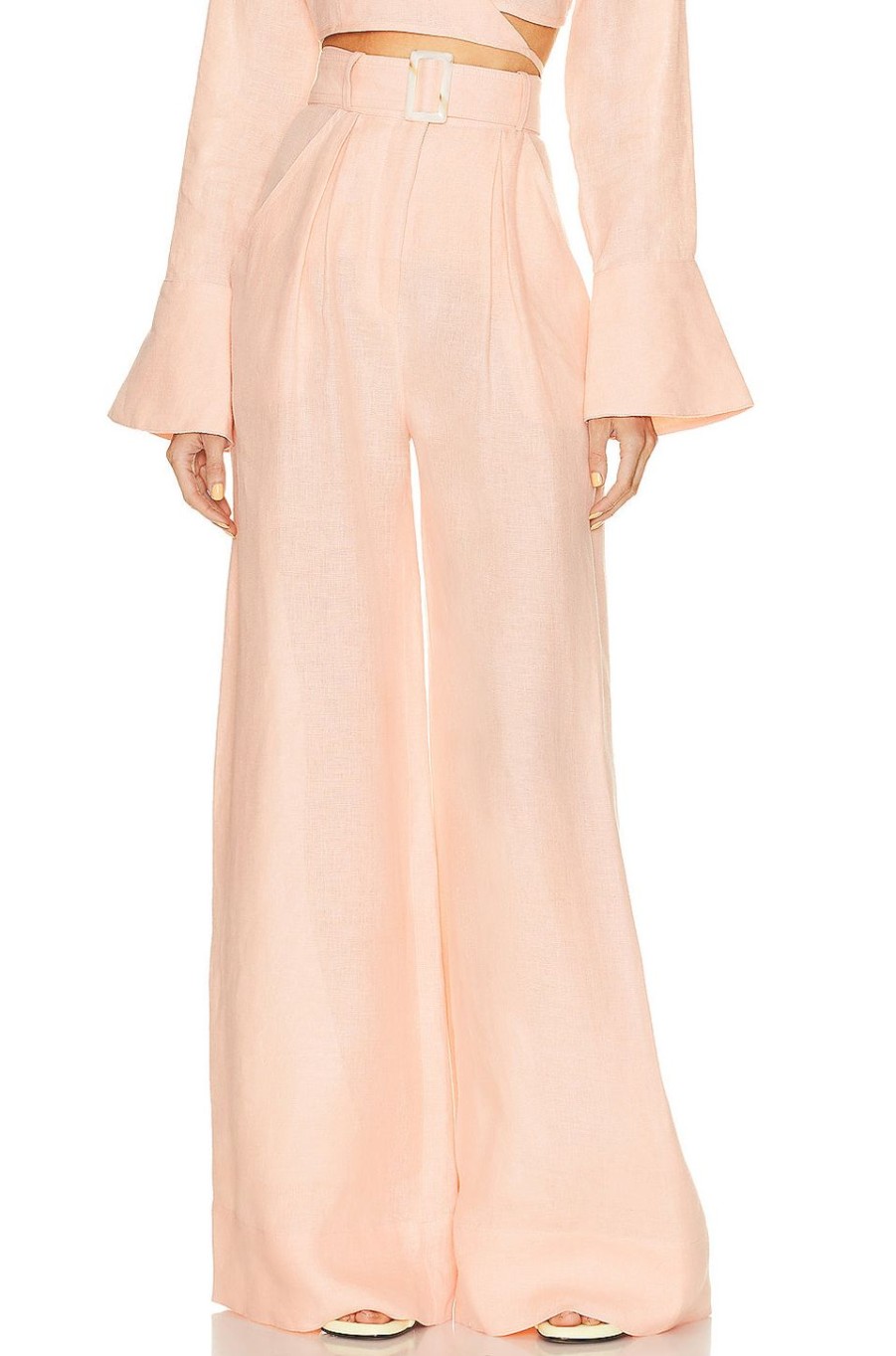 Women MATTHEW BRUCH Pants | Wide Leg Pleated Pant Peach Linen