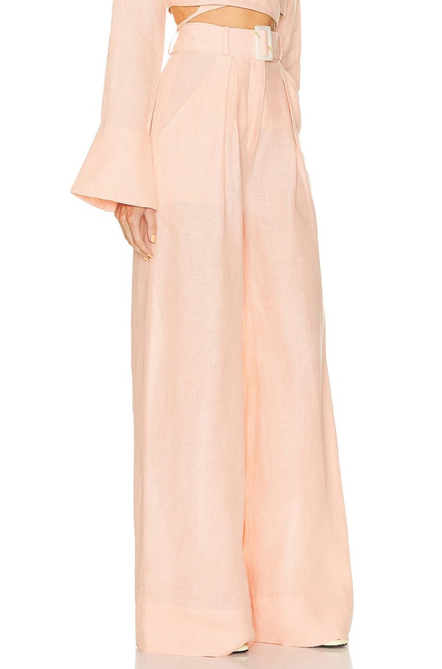 Women MATTHEW BRUCH Pants | Wide Leg Pleated Pant Peach Linen