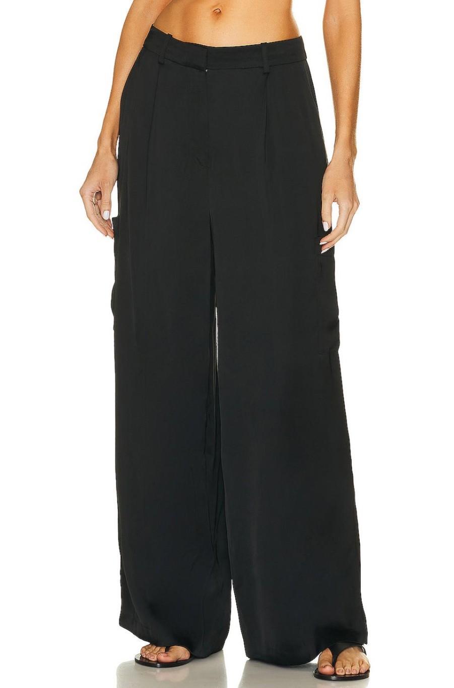 Women Loulou Studio Pants | Carmel Cargo Wide Leg Pant Black