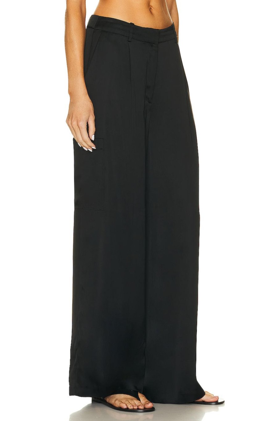 Women Loulou Studio Pants | Carmel Cargo Wide Leg Pant Black