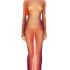 Women Jean Paul Gaultier Dresses | Printed Morphing Stripes Long Dress Red & Orange