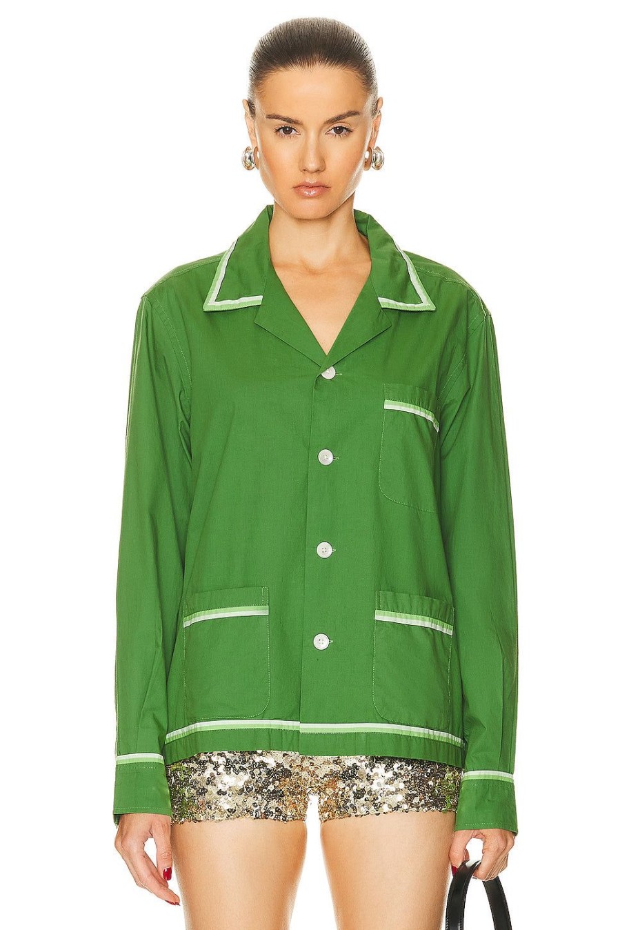 Women BODE Tops | Top Sheet Long Sleeve Shirt Green