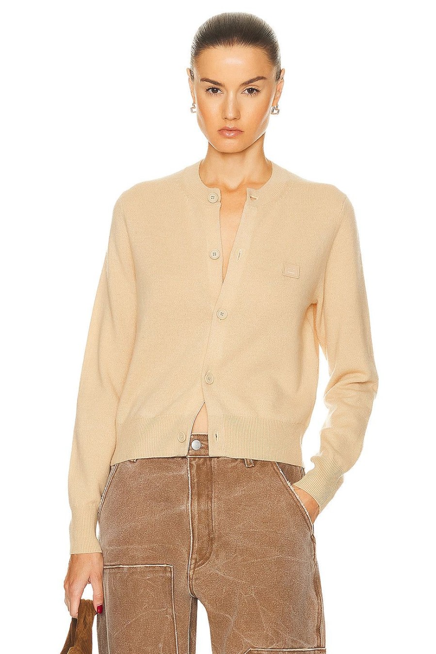 Women Acne Studios Sweaters & Knits | Face Regular Cardigan Biscuit Beige