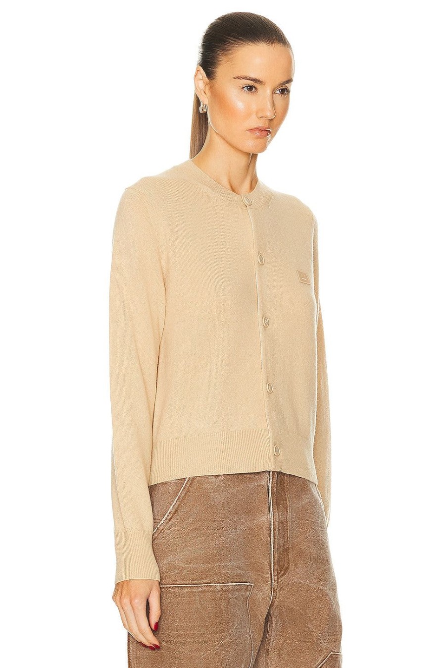 Women Acne Studios Sweaters & Knits | Face Regular Cardigan Biscuit Beige