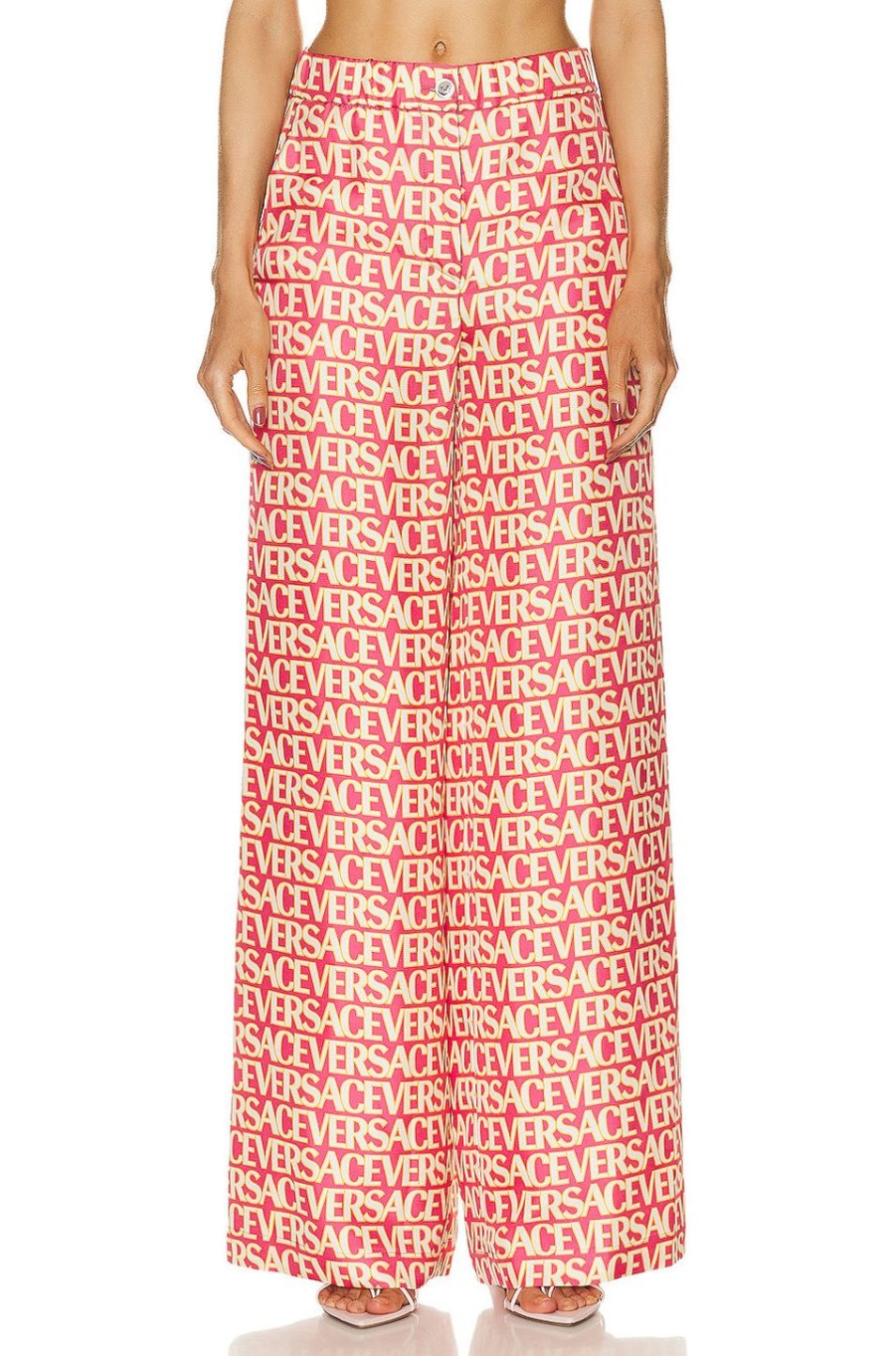 Women VERSACE Pants | All Over Logo Pant Fuchsia & Ivory