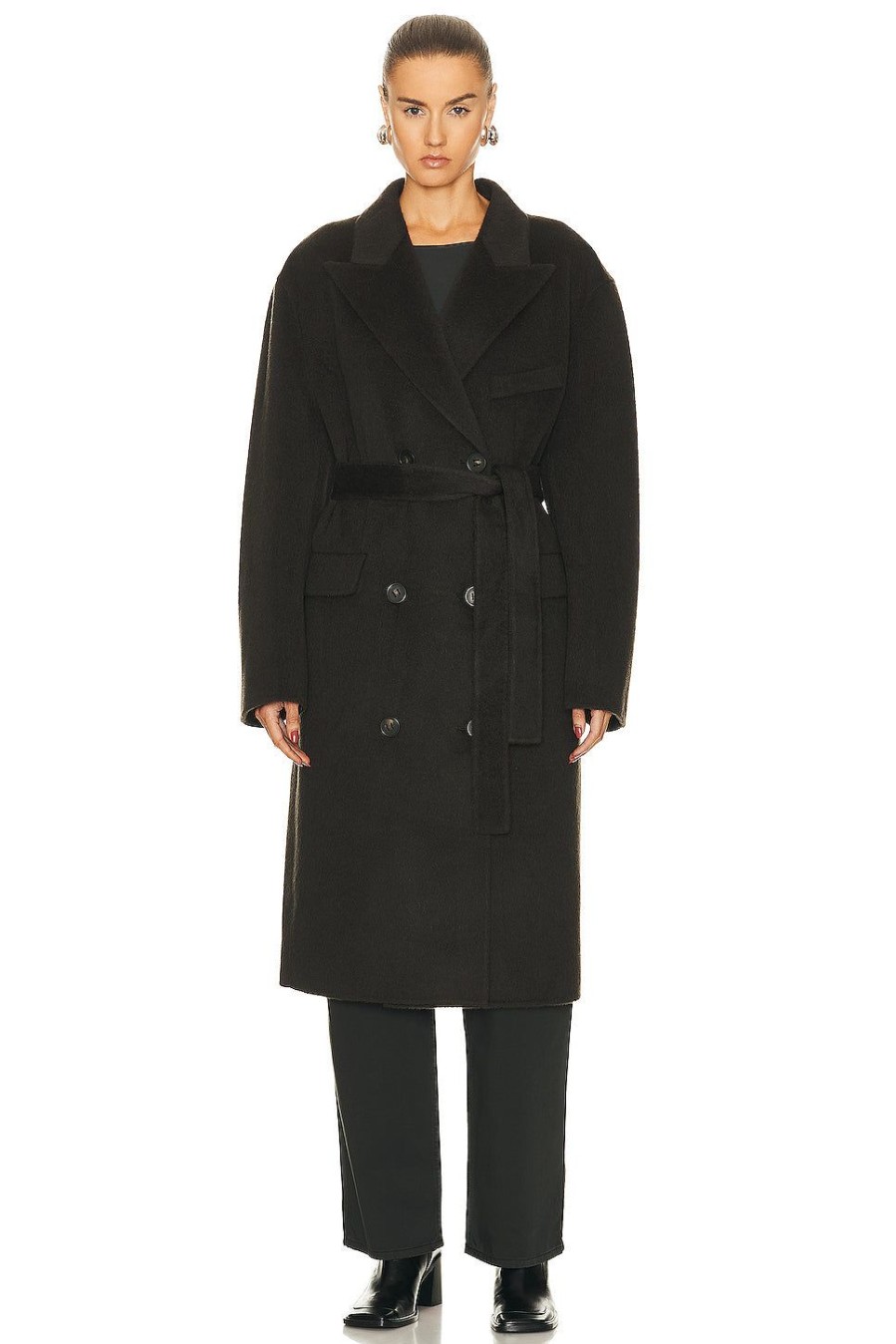 Women Acne Studios Jackets & Coats | Belted Trench Coat Charcoal Grey