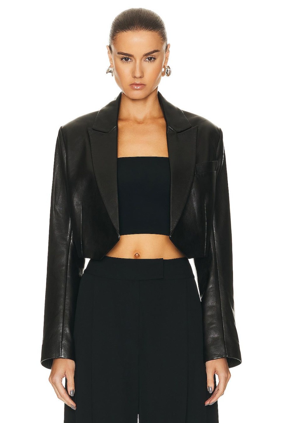 Women The Sei Jackets & Coats | Leather Crop Blazer Black