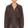 Women Norma Kamali Tops | Super Oversized Boyfriend Shirt Bodysuit Chocolate