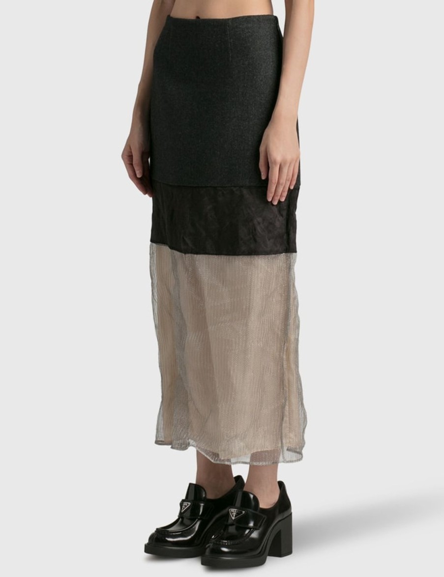 Women Prada Skirts | Cloth And Mesh Midi-Skirt Black