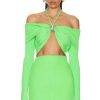 Women David Koma Tops | Crystal Buckle Long Sleeve Knit Top Neon Green