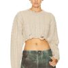 Women R13 Sweaters & Knits | Distressed Cropped Cable Sweater Oatmeal