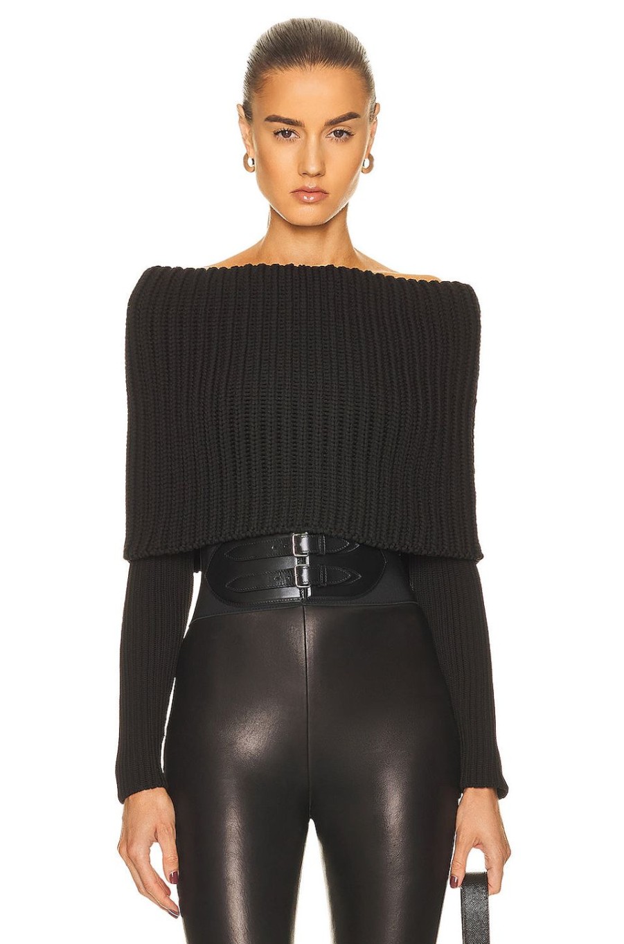 Women ALAÏA Tops | Detroit Off The Shoulder Sweater Noir