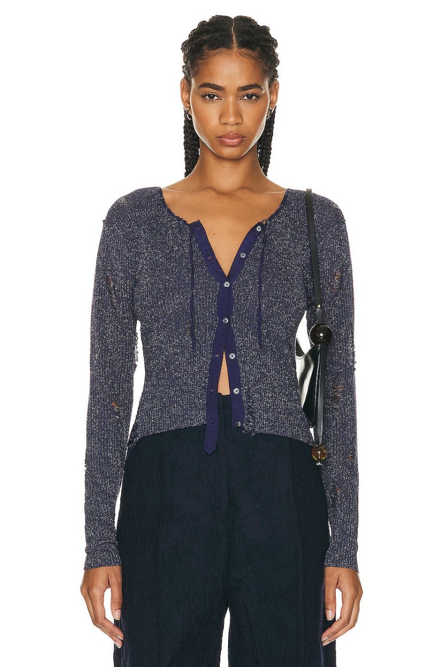 Women Acne Studios Sweaters & Knits | Distressed Cardigan Midnight Blue