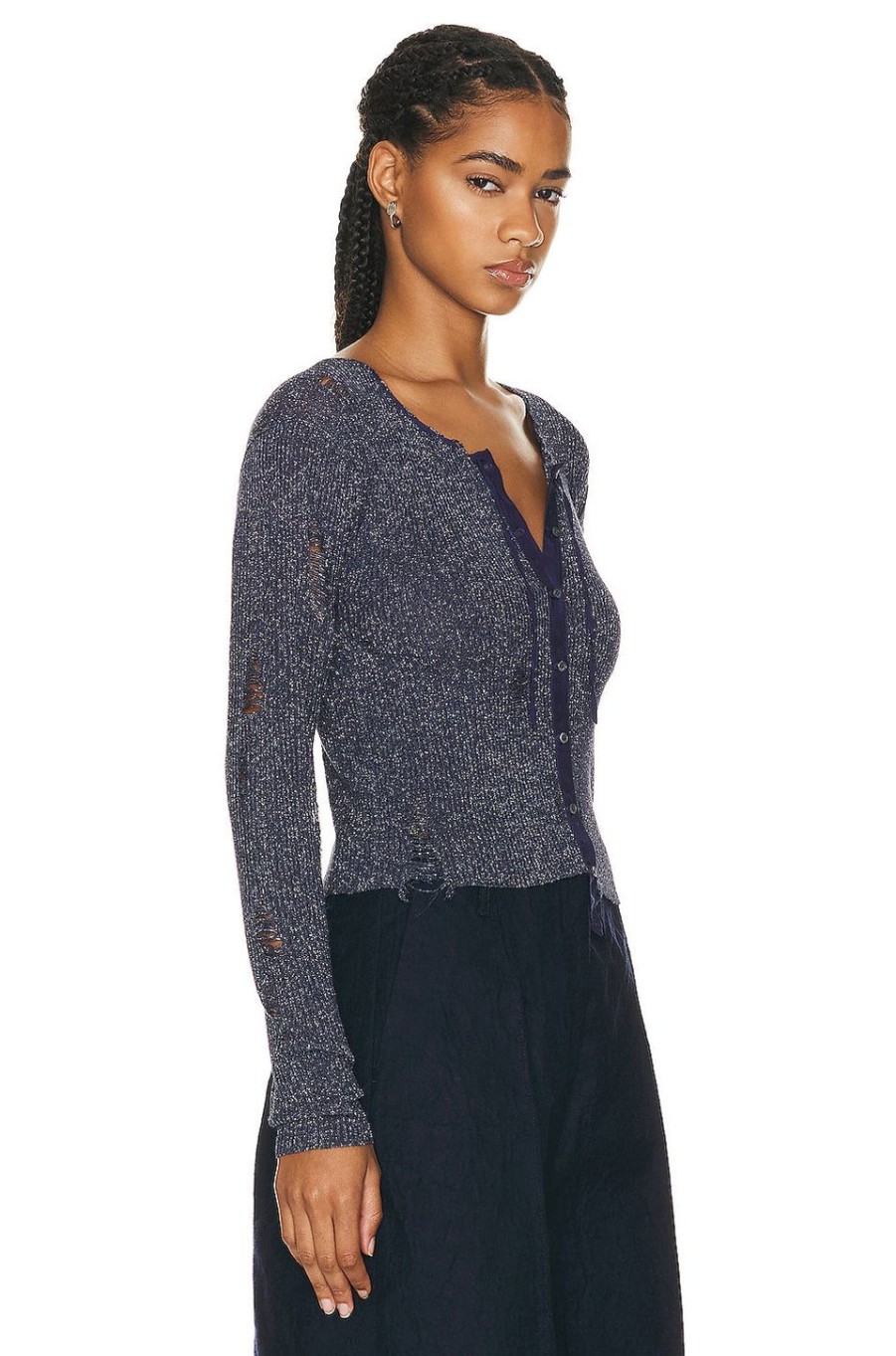 Women Acne Studios Sweaters & Knits | Distressed Cardigan Midnight Blue