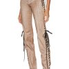 Women Jean Paul Gaultier Pants | X Knwls Branded Patch Low Waist Laced Straight Trouser Brown & Ecru