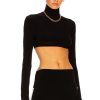 Women Norma Kamali Tops | Cropped Slim Fit Long Sleeve Turtleneck Top Black