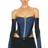 Women Mugler Tops | Corset Bodysuit Medium Blue & Black