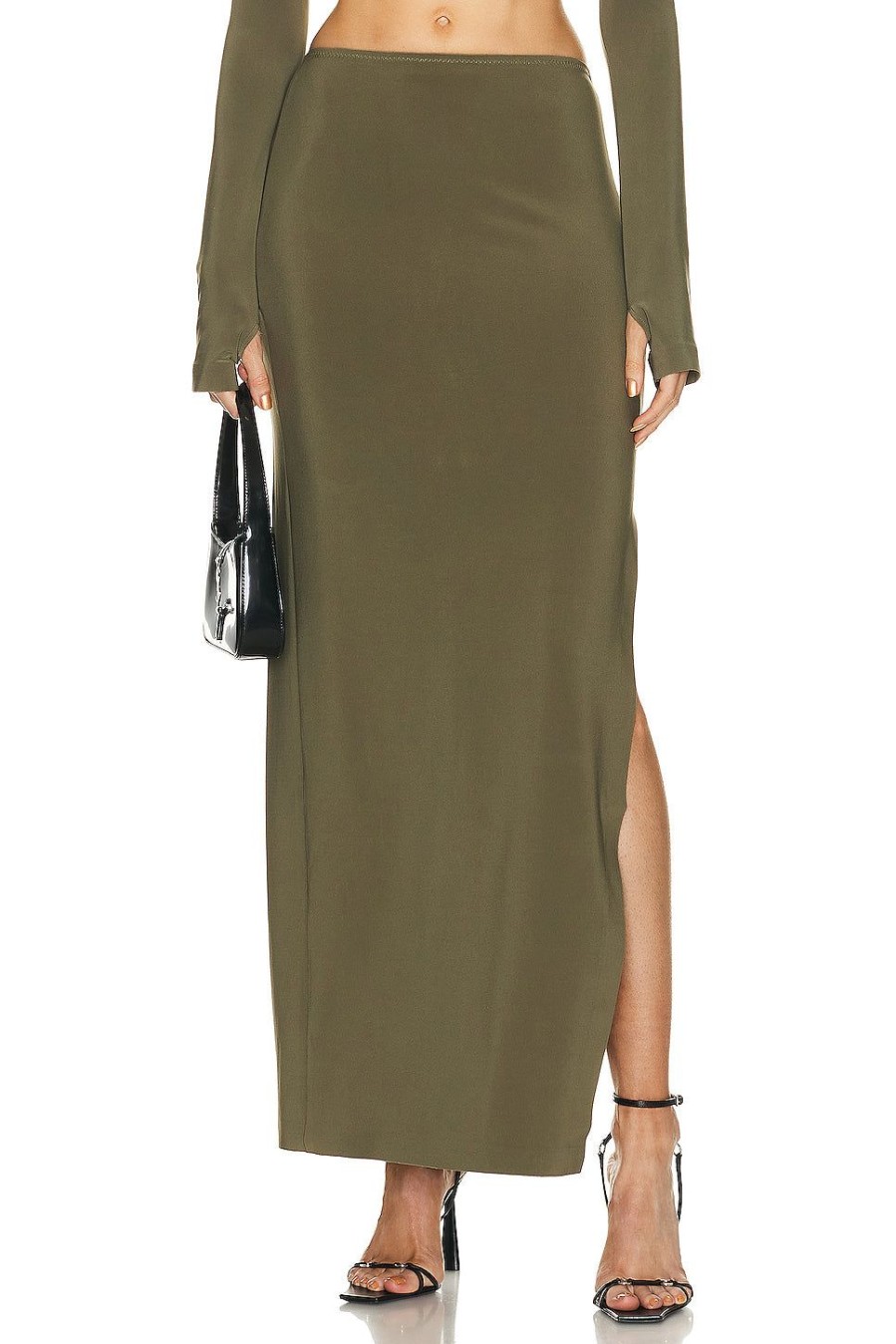 Women Norma Kamali Skirts | Side Slit Long Skirt Military