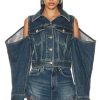 Women AREA Jackets & Coats | Crystal Embellished Cutout Denim Jacket Vintage Indigo