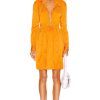 Women Bottega Veneta Dresses | Fluid Satin Long Sleeve Dress Tangerine