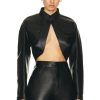 Women ALAÏA Jackets & Coats | Leather Cardigan Jacket Noir Alaia