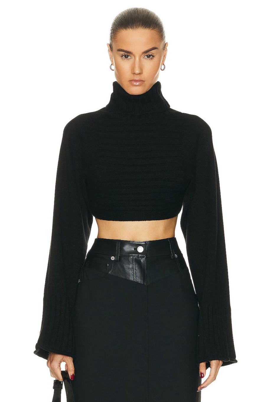 Women RTA Sweaters & Knits | Cropped Turtleneck Top Black