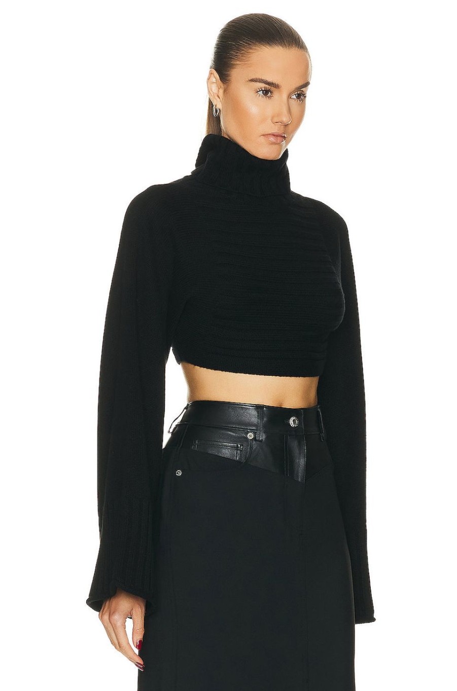 Women RTA Sweaters & Knits | Cropped Turtleneck Top Black