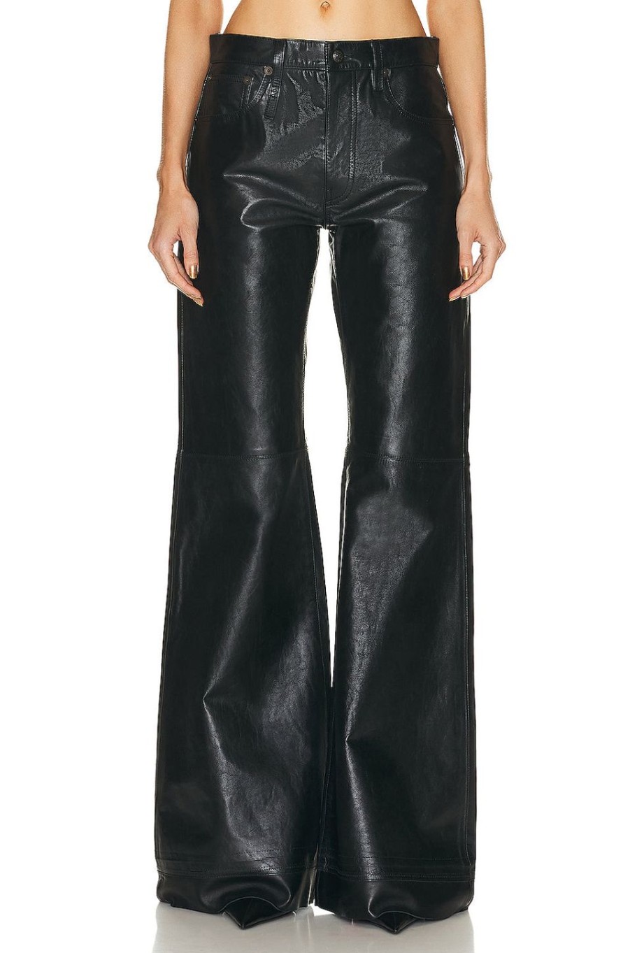 Women R13 Pants | Janet Relaxed Flair Leather Pant Shiny Black