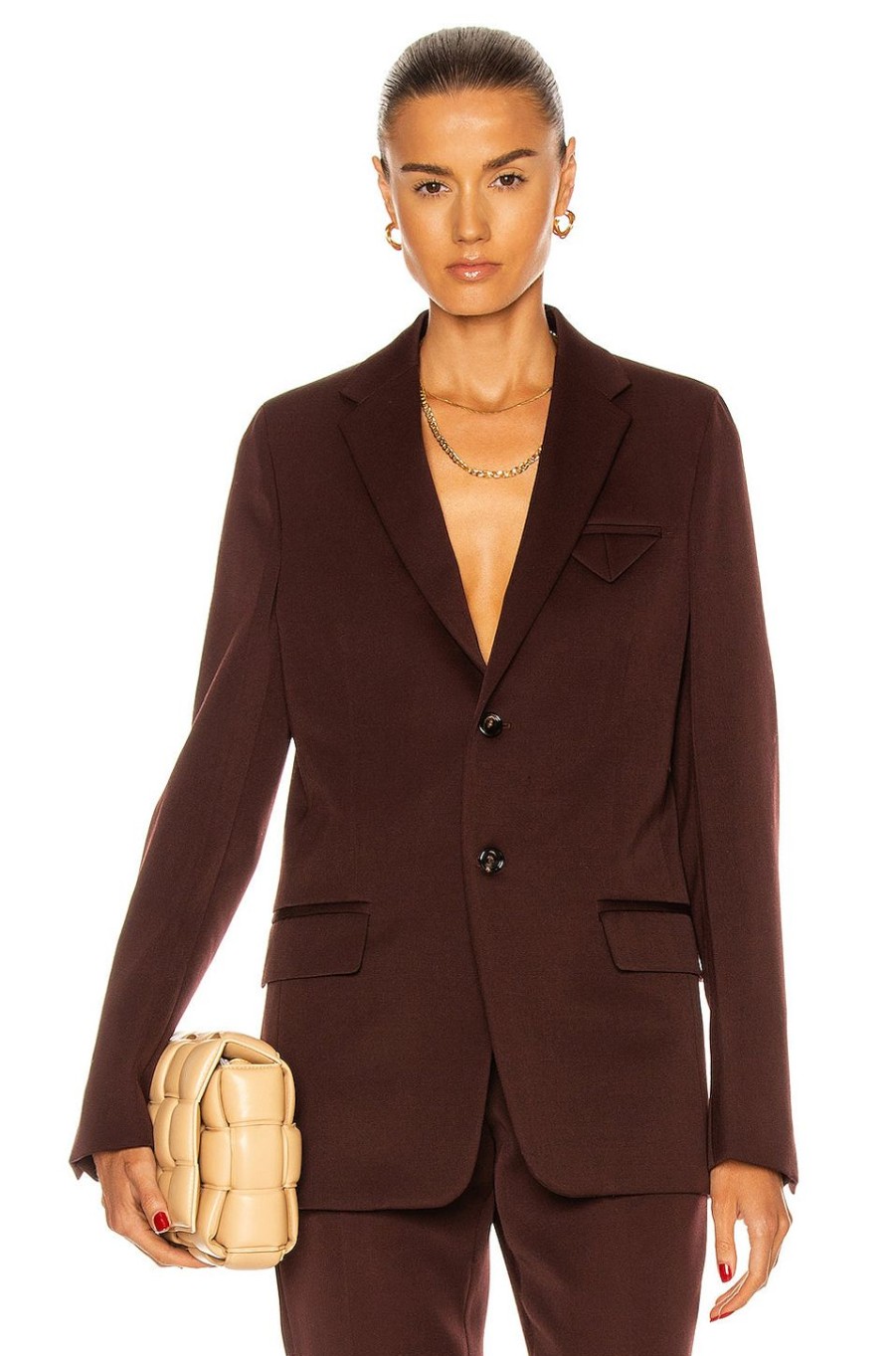 Women Bottega Veneta Jackets & Coats | Sartorial Grain De Poudre Blazer Burgundy