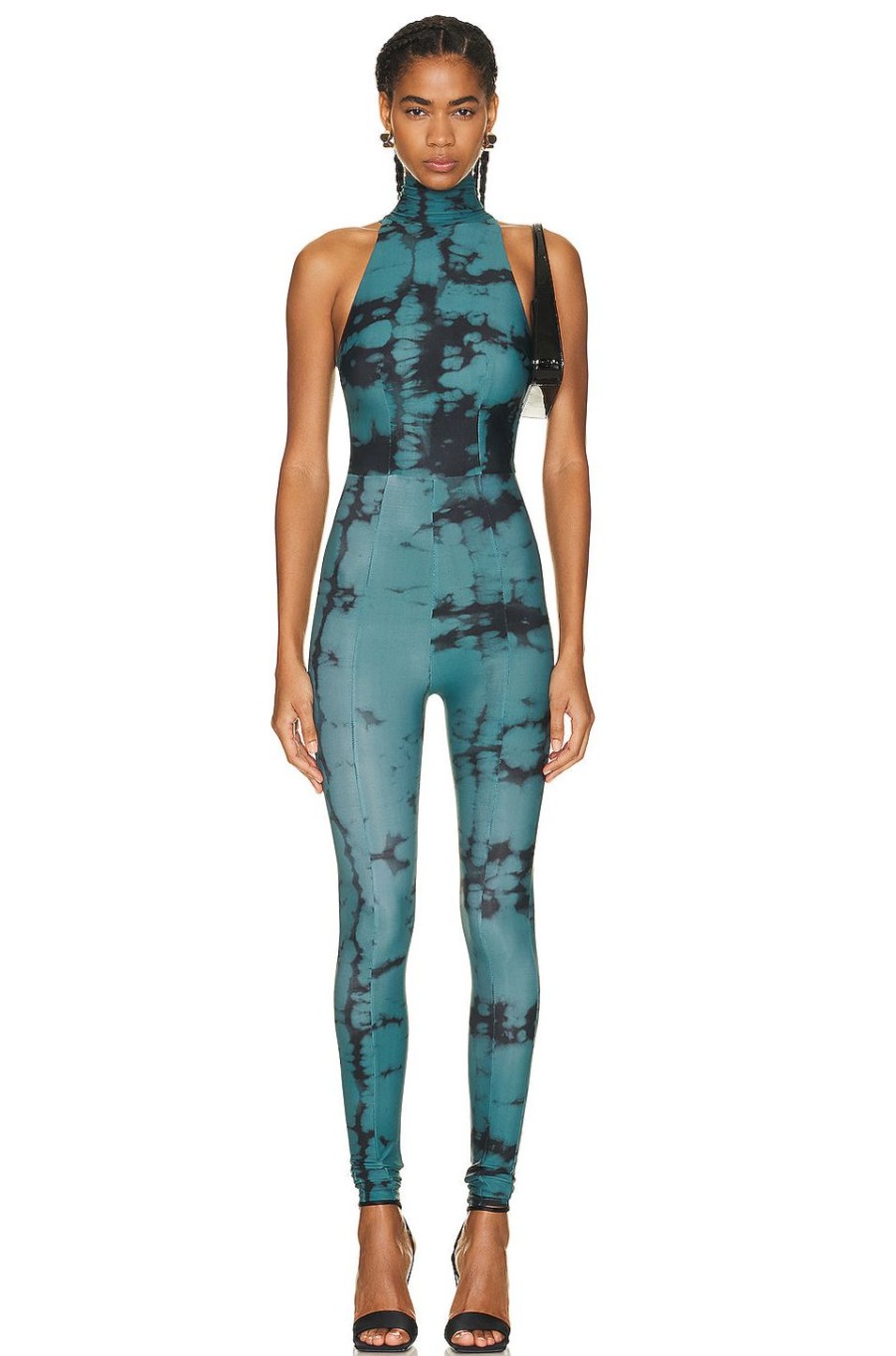 Women Alex Perry Jumpsuits & Rompers | Clay Turtleneck Catsuit Moss & Black Print