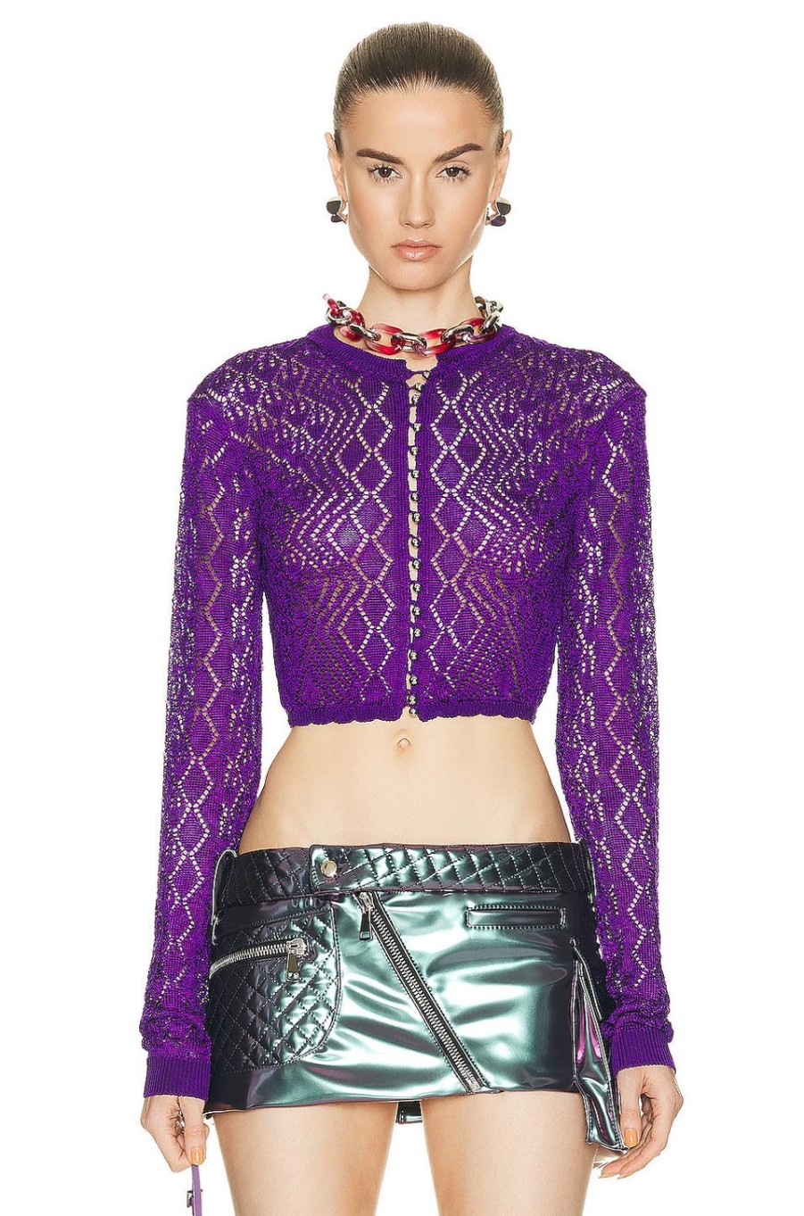 Women RABANNE Sweaters & Knits | Crop Cardigan Purple Lace