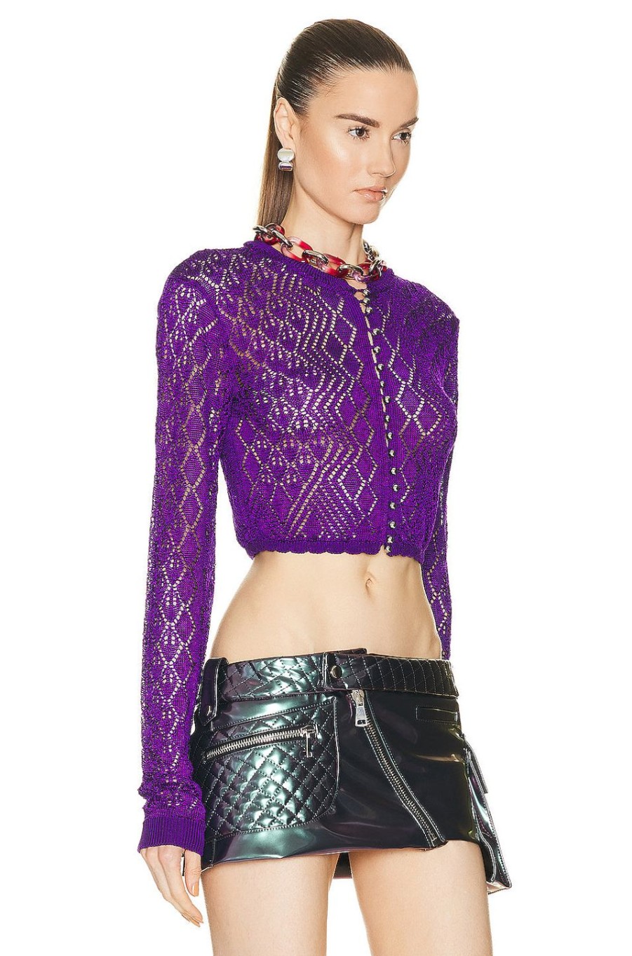 Women RABANNE Sweaters & Knits | Crop Cardigan Purple Lace